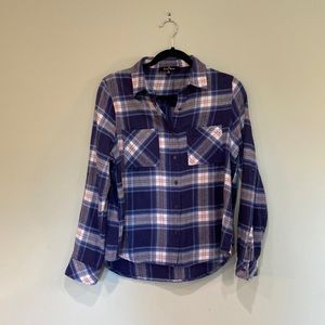 LOVE TREE Blue & Pink Plaid Button Down Flannel with roll up sleeves So Soft! M